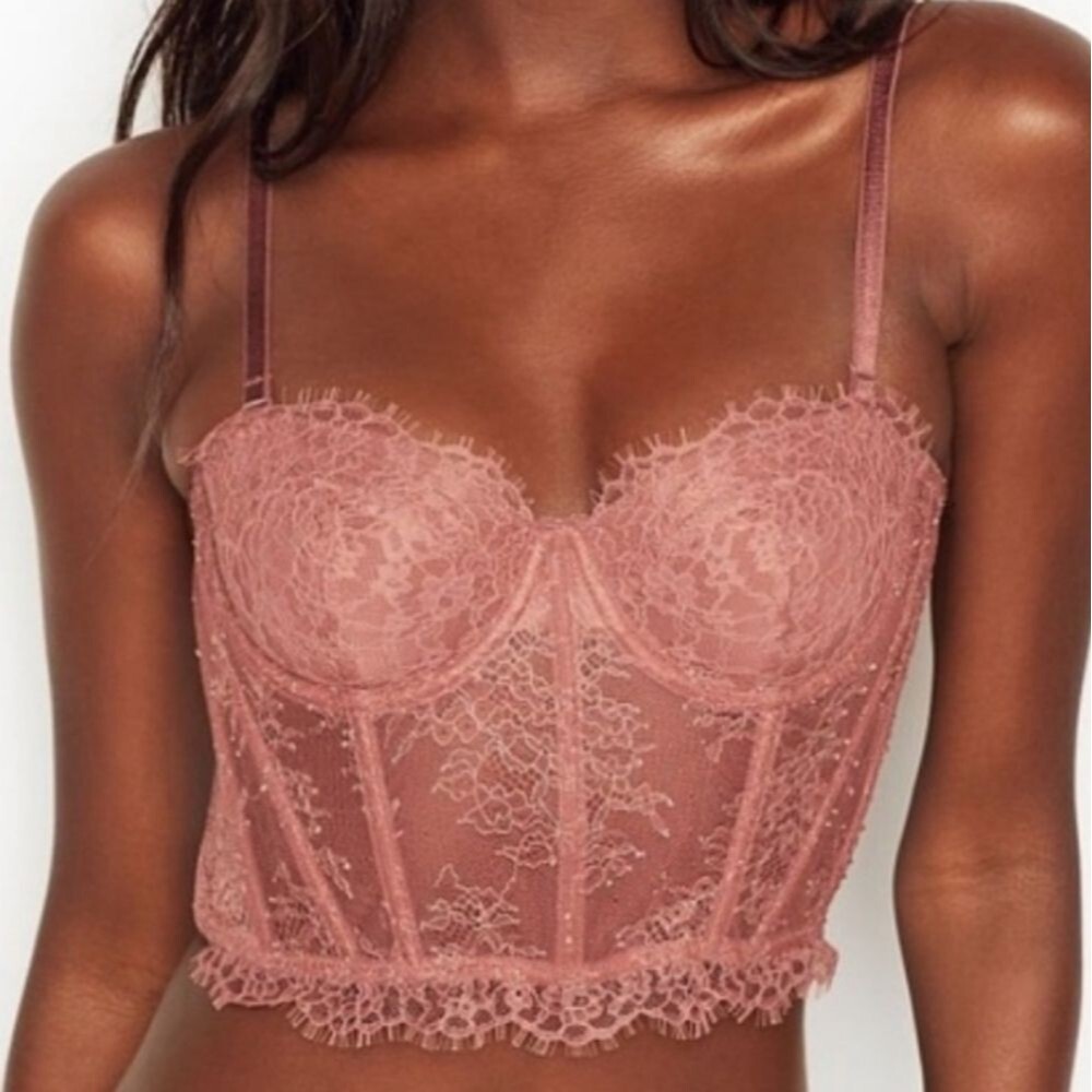 Victoria's Secret Dream Angels Bustier mauve sexy lace boning longline 36c